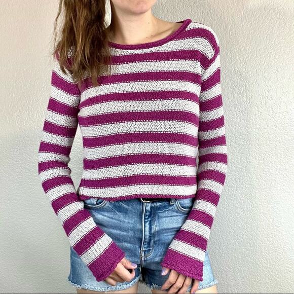 Free People Beach grey and purple knit cropped pullover sweater size small - Picture 1 of 8